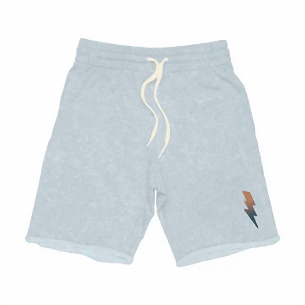 NEW TINY WHALES kids raw power sweat shorts in mineral stone blue